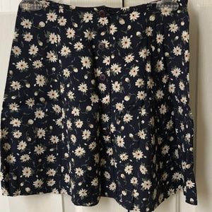 Express Navy & Cream Floral Skirt Button down front